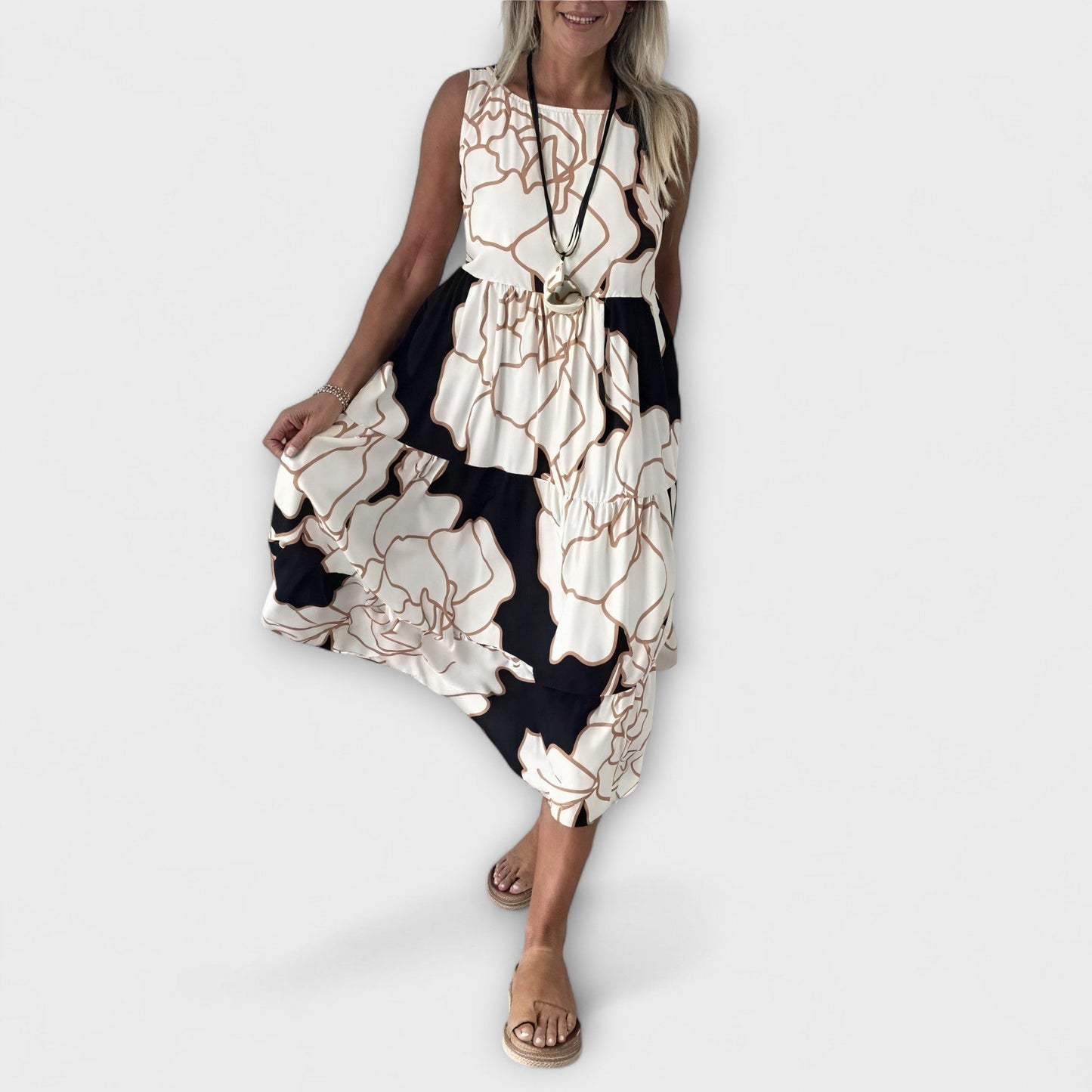 Tiered Skirt Floral Midi Dress