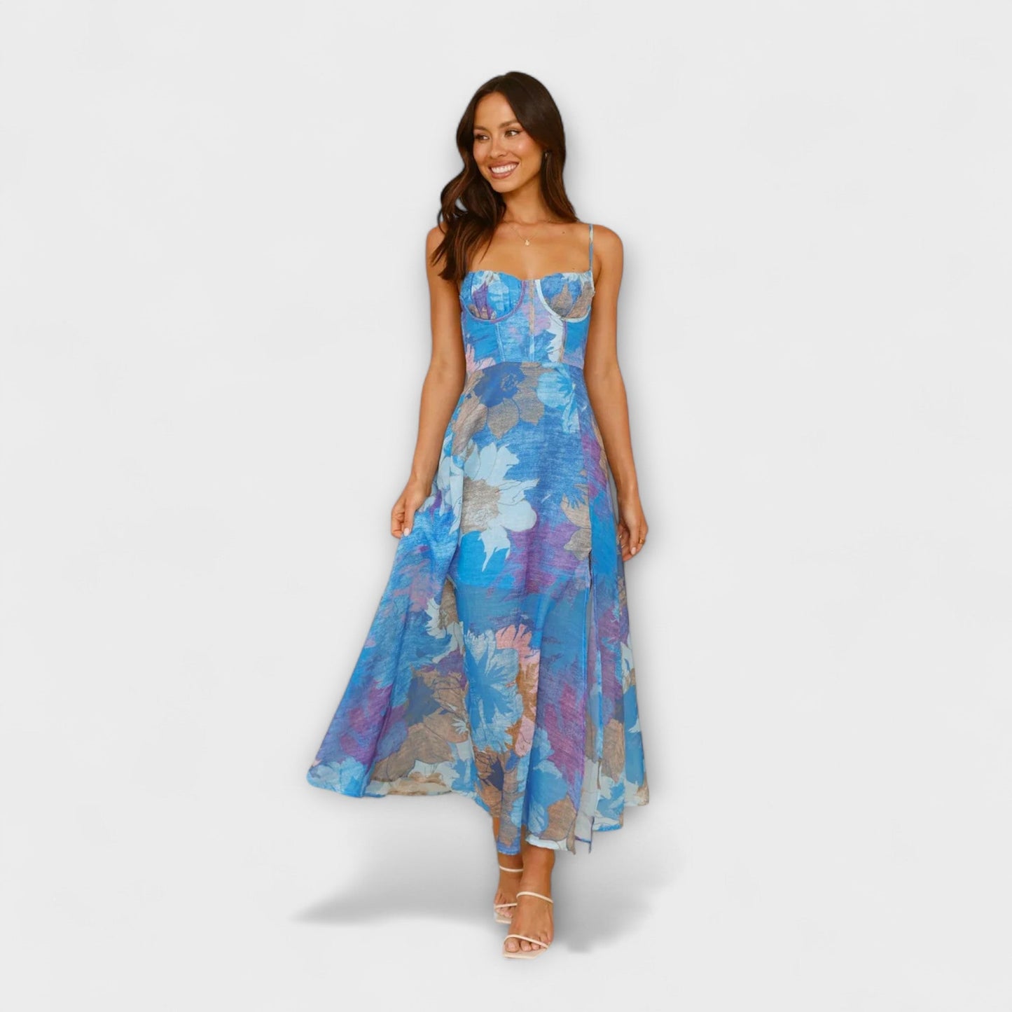 Audrey - Women's Floral Print Strap Dress - Chic and Alluring