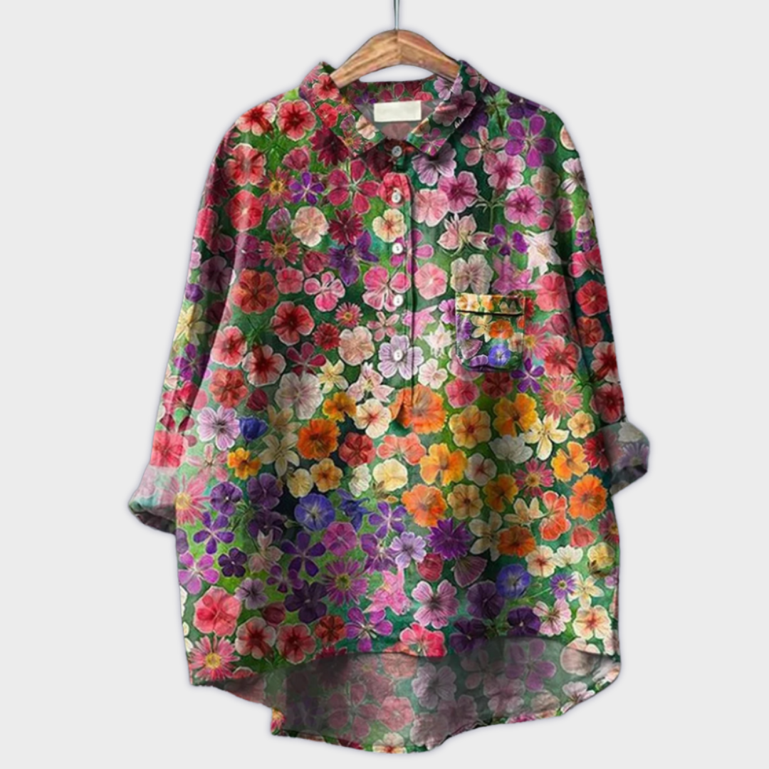 Magdalena - Handcrafted Women's Blouse with Floral Design