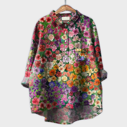 Magdalena - Handcrafted Women's Blouse with Floral Design