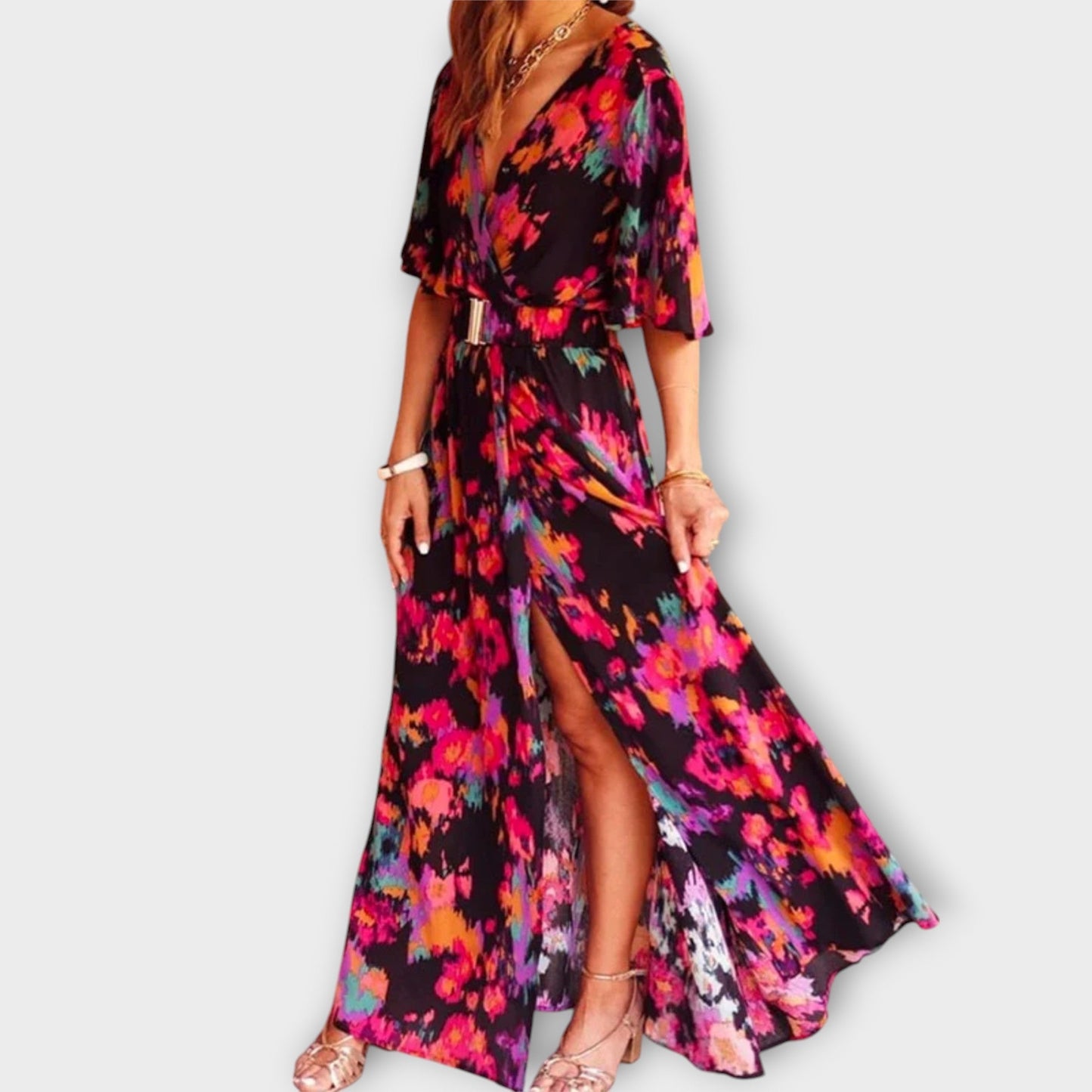 Sabine - Chic Wrap Maxi Dress with Flowing Design