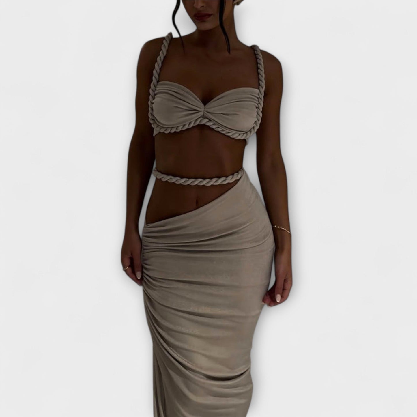 Jane - Stylish Gradient Braid Crop Top and Overskirt Set