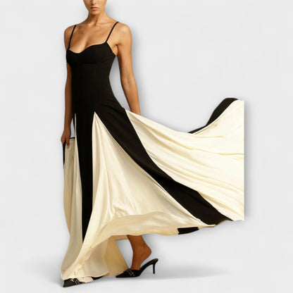 Ember - Classic Elegance A-Line Maxi Dress with Tulle Inserts
