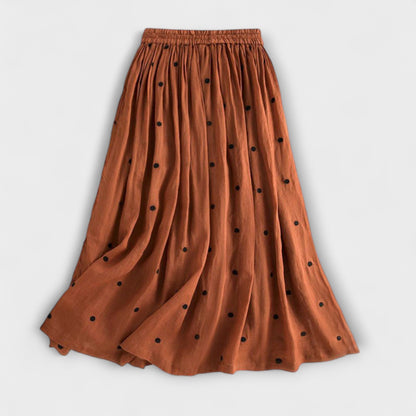 Fun Polka Dot Cotton-Linen Skirt