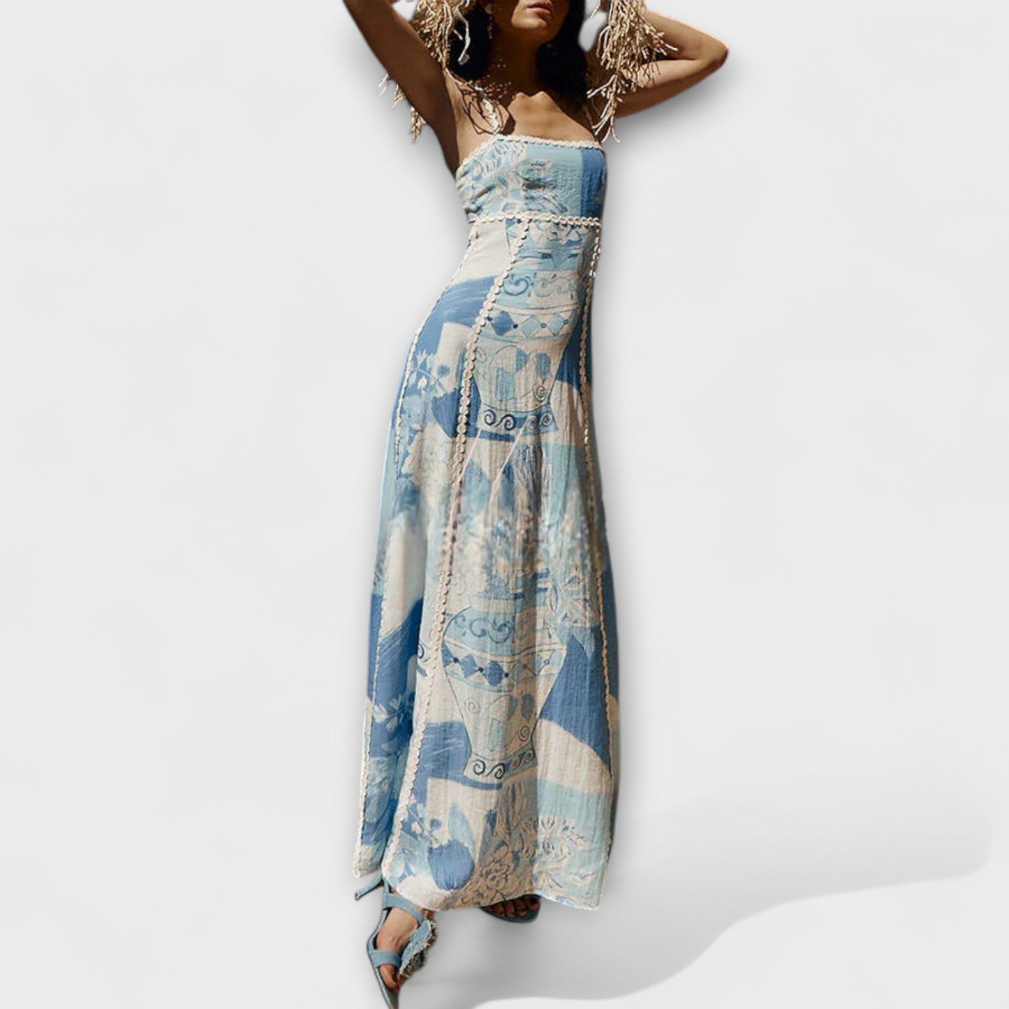 Terazza Ric Rac - Flared Slip Maxi Dress in Linen