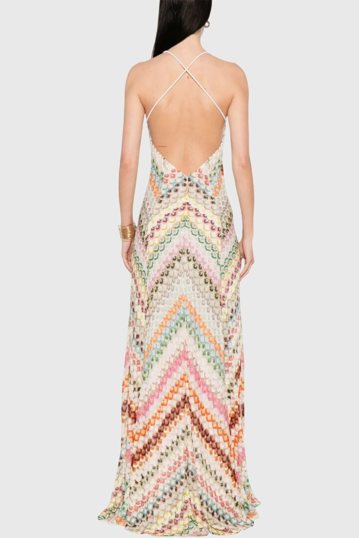 Long Agostina Dress with Lace and V Scott and Zigzag Pattern