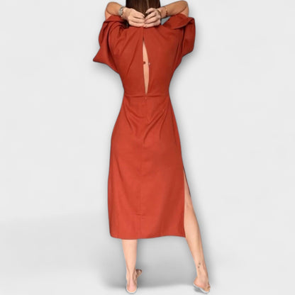 Holly - Casual V-Neck Dress with Tie