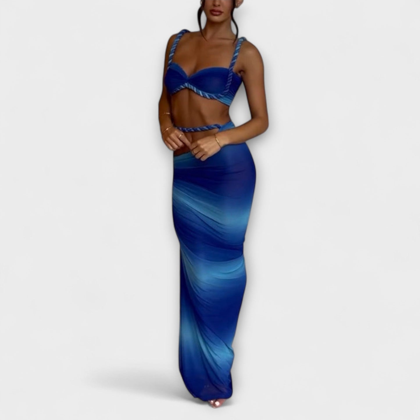 Jane - Stylish Gradient Braid Crop Top and Overskirt Set