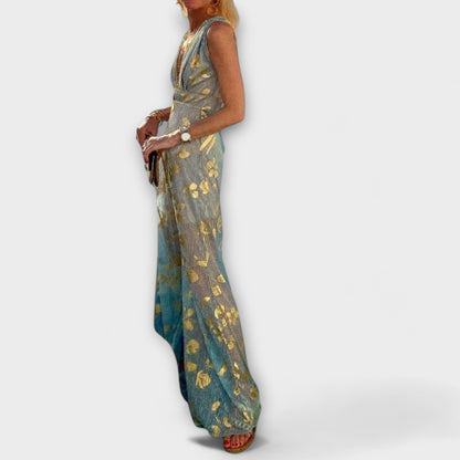 V-Neck Sequin Detail Flowing Dress