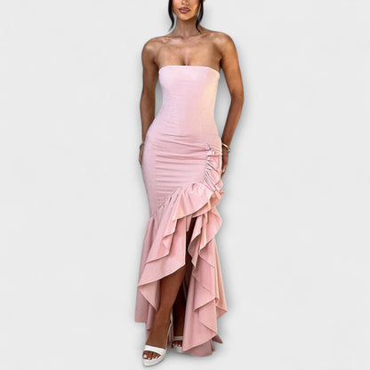 Zuri - Off-Shoulder Slim Fit Maxi Dress with Asymmetrical Hemline