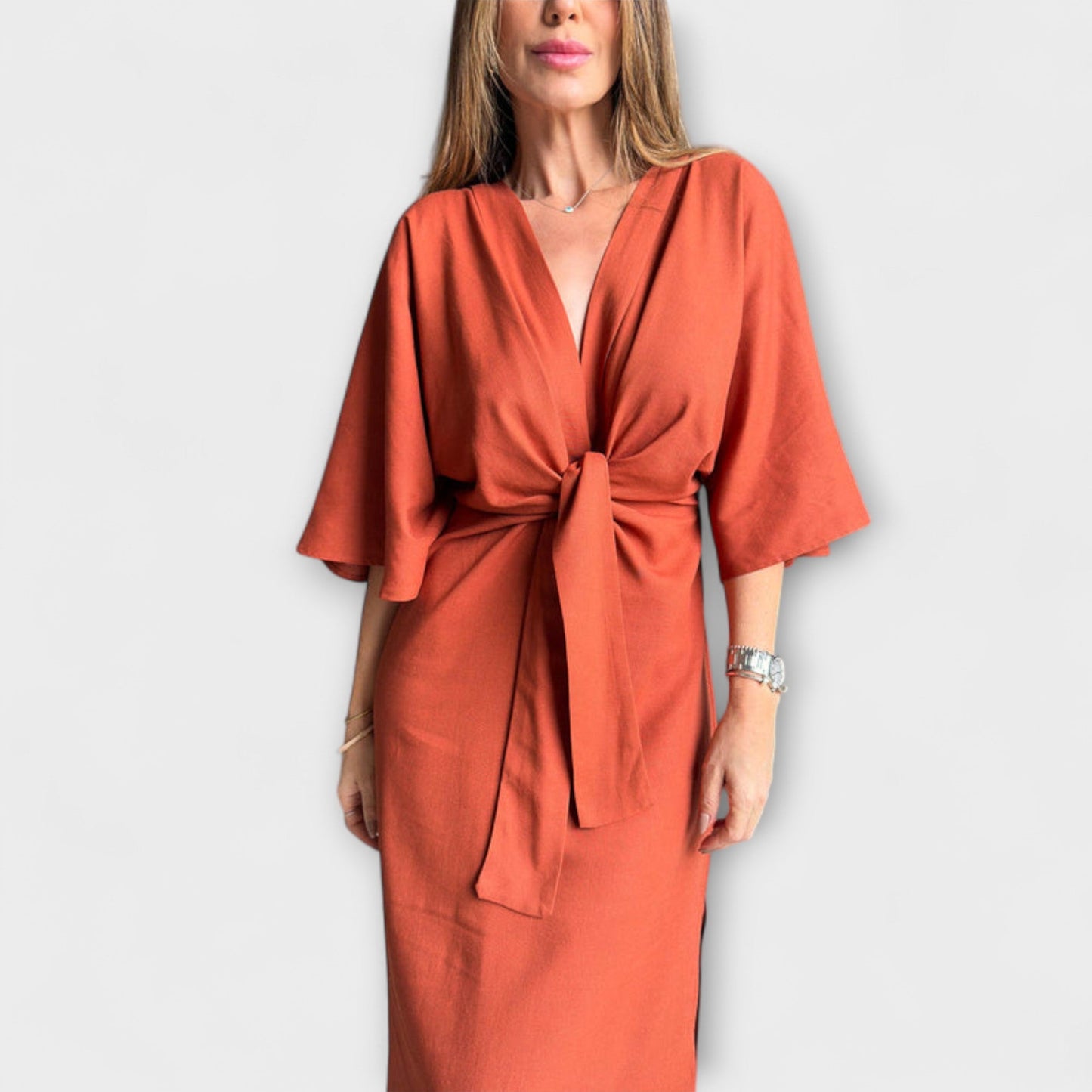 Holly - Casual V-Neck Dress with Tie