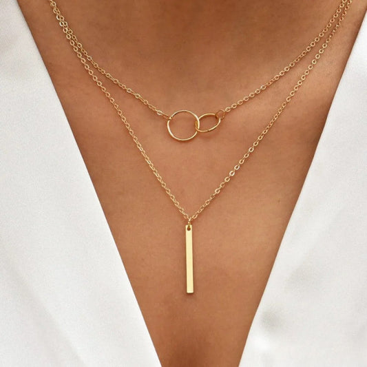 Vintage Gold Double Circle Pendant Necklace
