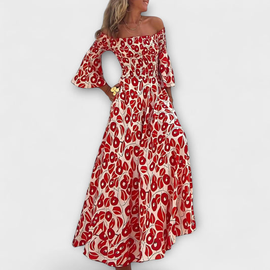 Bella - Off-Shoulder Dress with Ocean Floral Print