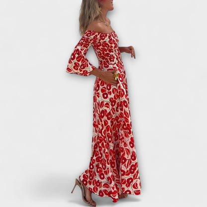 Bella - Off-Shoulder Dress with Ocean Floral Print