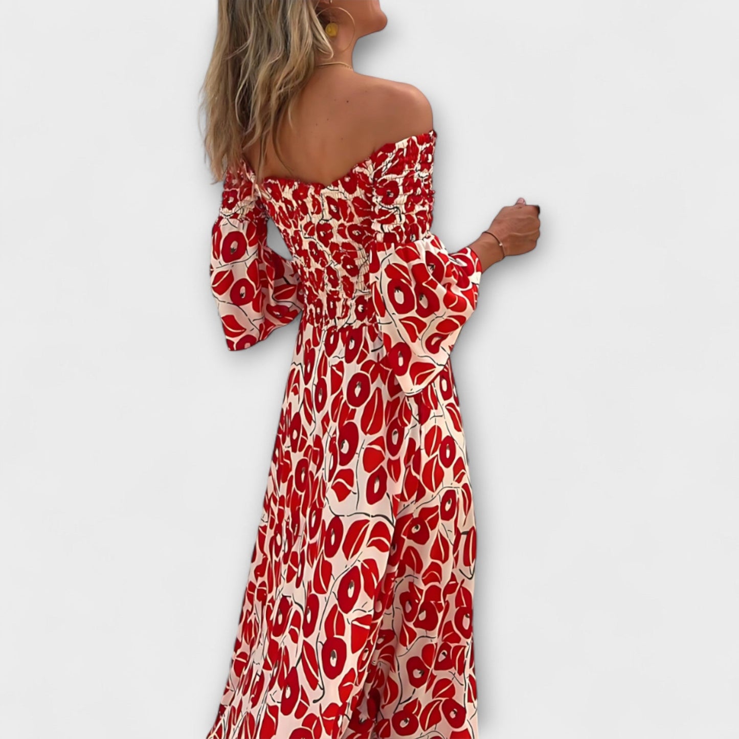 Bella - Off-Shoulder Dress with Ocean Floral Print