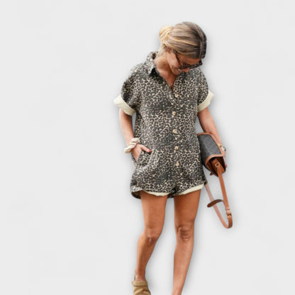 Nonette - Leopard Print Shirt Jumpsuit