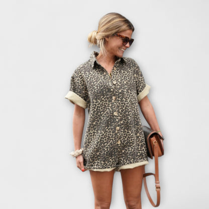 Nonette - Leopard Print Shirt Jumpsuit