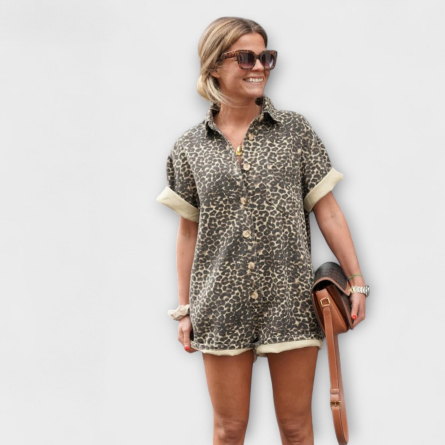 Nonette - Leopard Print Shirt Jumpsuit