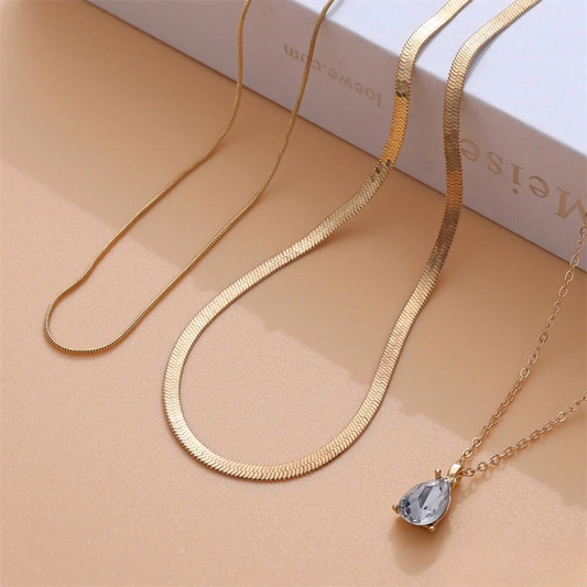 Layered Necklace with Gold Zirconia Charm