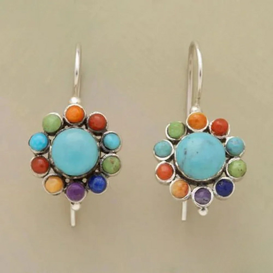 Turquoise Multicolored Round Earrings