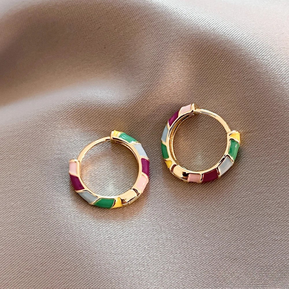 Chic Gold Earrings with Vibrant Enamel
