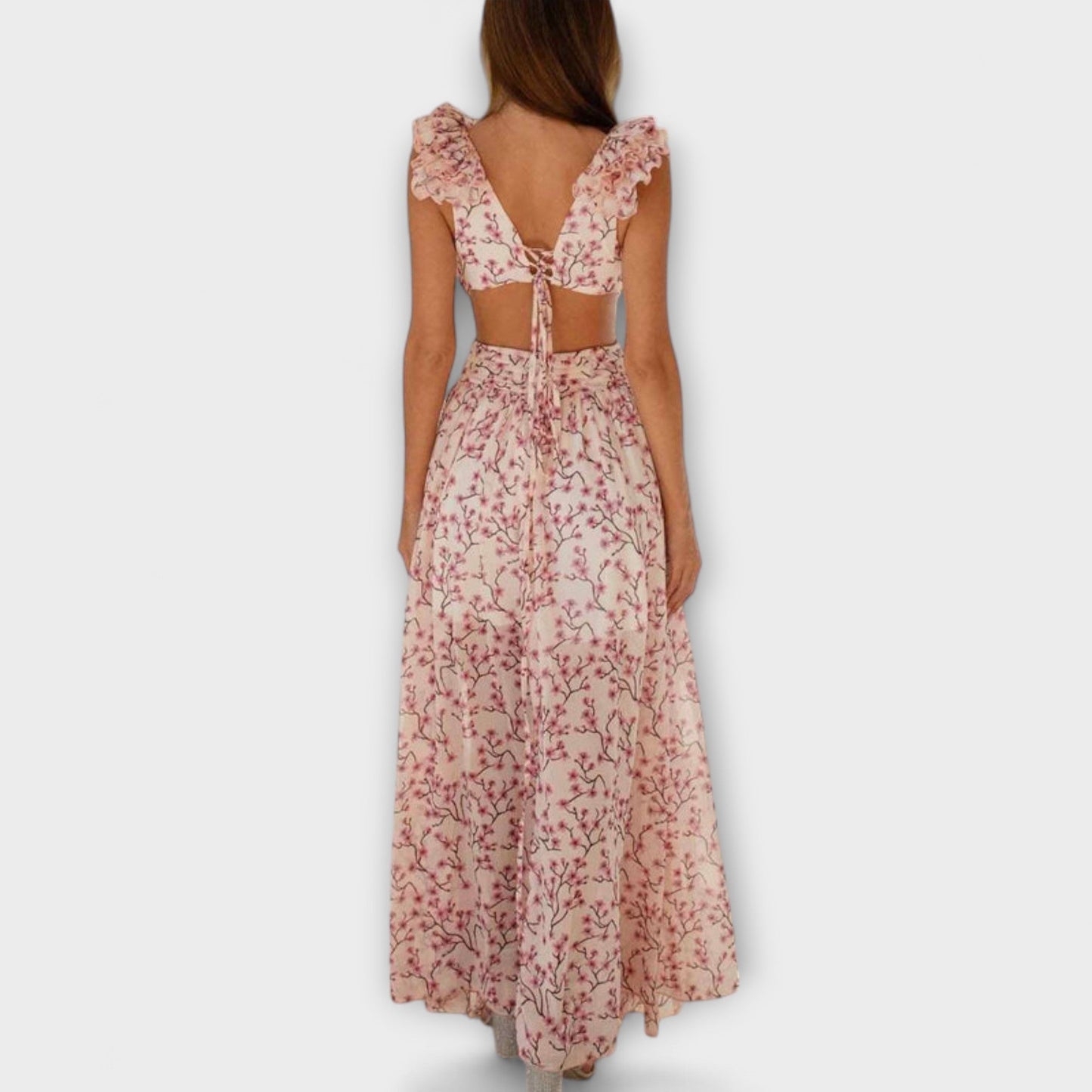 Elin - Maxi Dress with Ruffled Hem and Cut-Out Accents