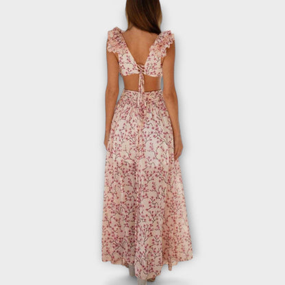 Elin - Maxi Dress with Ruffled Hem and Cut-Out Accents