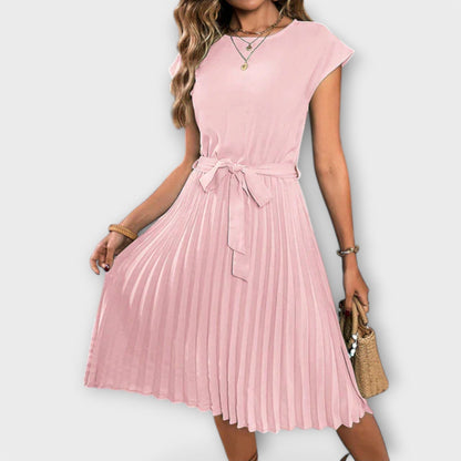 Claire - Casual Midi Dress with Short Sleeves and Pleats