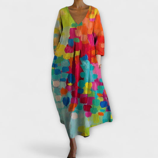 Fiona - Long, Colorful V-Neck Dress