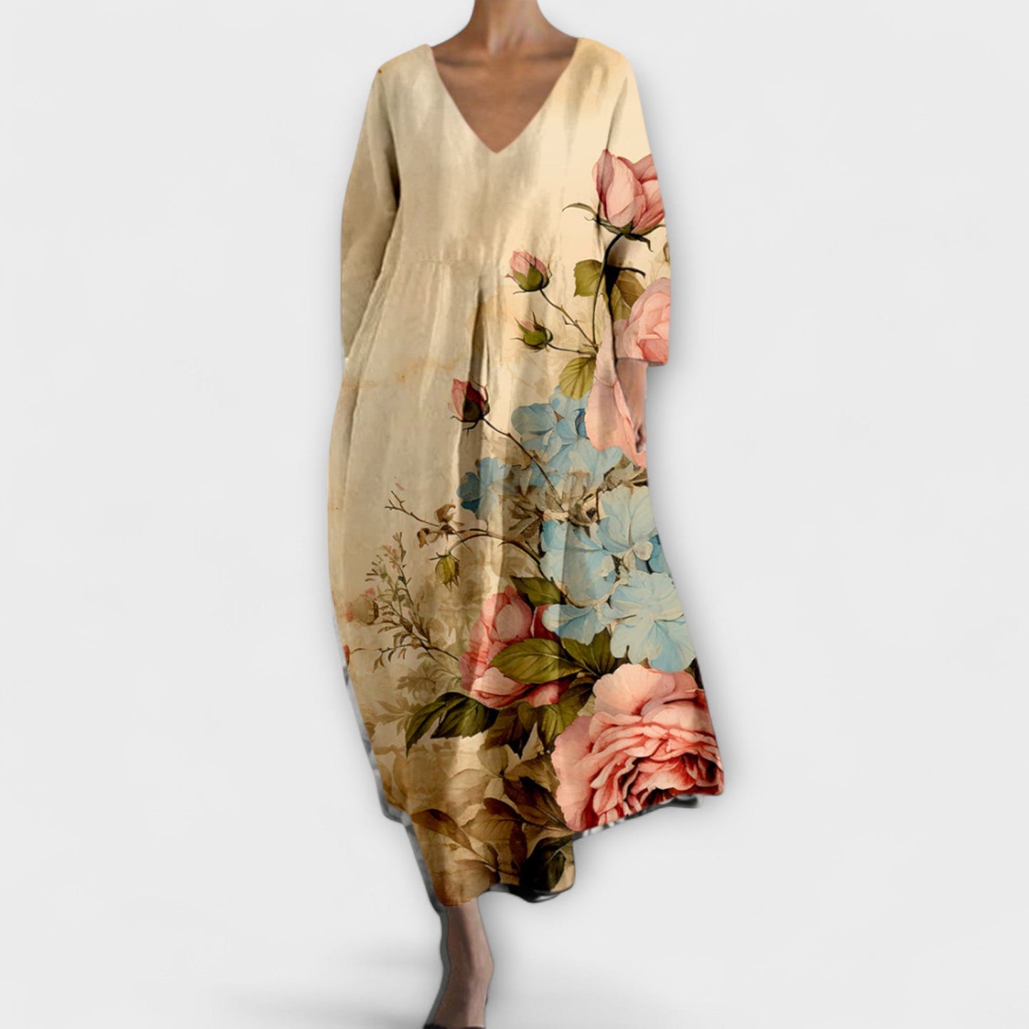 Fiona - Long, Colorful V-Neck Dress