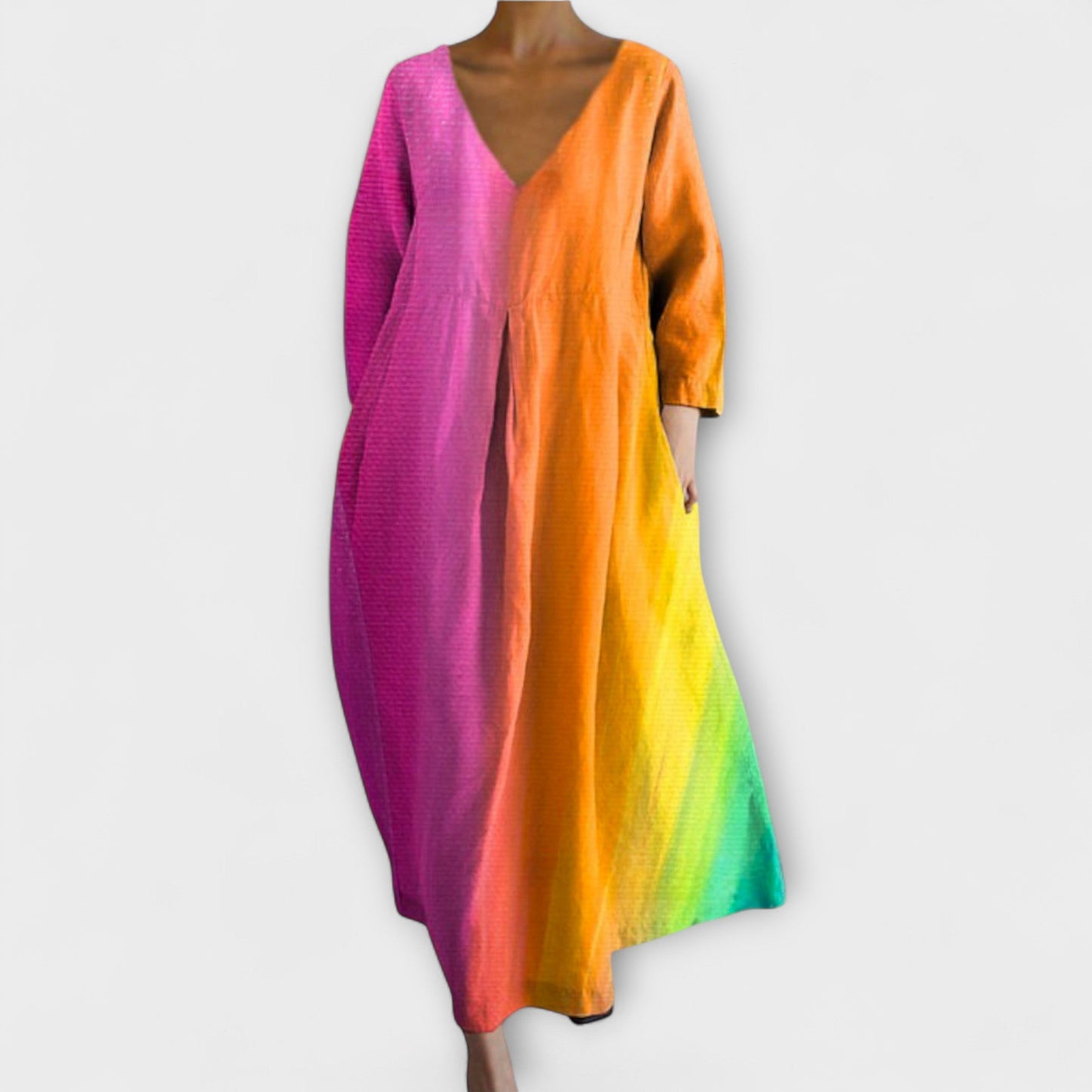 Fiona - Long, Colorful V-Neck Dress