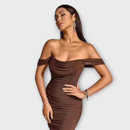 Ione - Off-the-Shoulder Ruffled Bodycon Dress