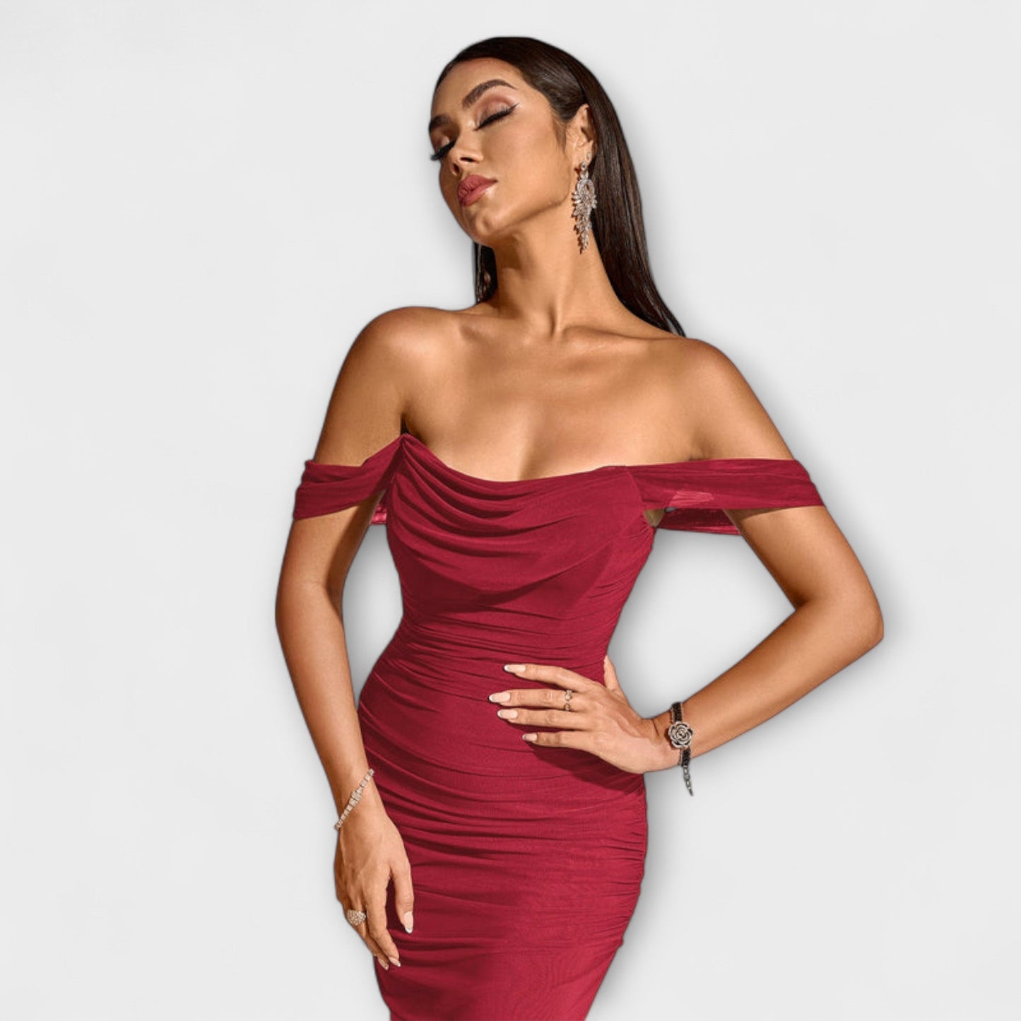 Ione - Off-the-Shoulder Ruffled Bodycon Dress
