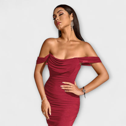 Ione - Off-the-Shoulder Ruffled Bodycon Dress