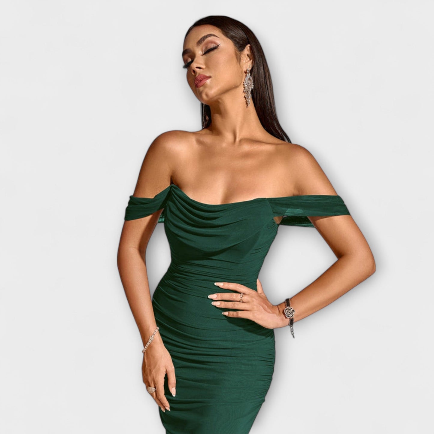 Ione - Off-the-Shoulder Ruffled Bodycon Dress