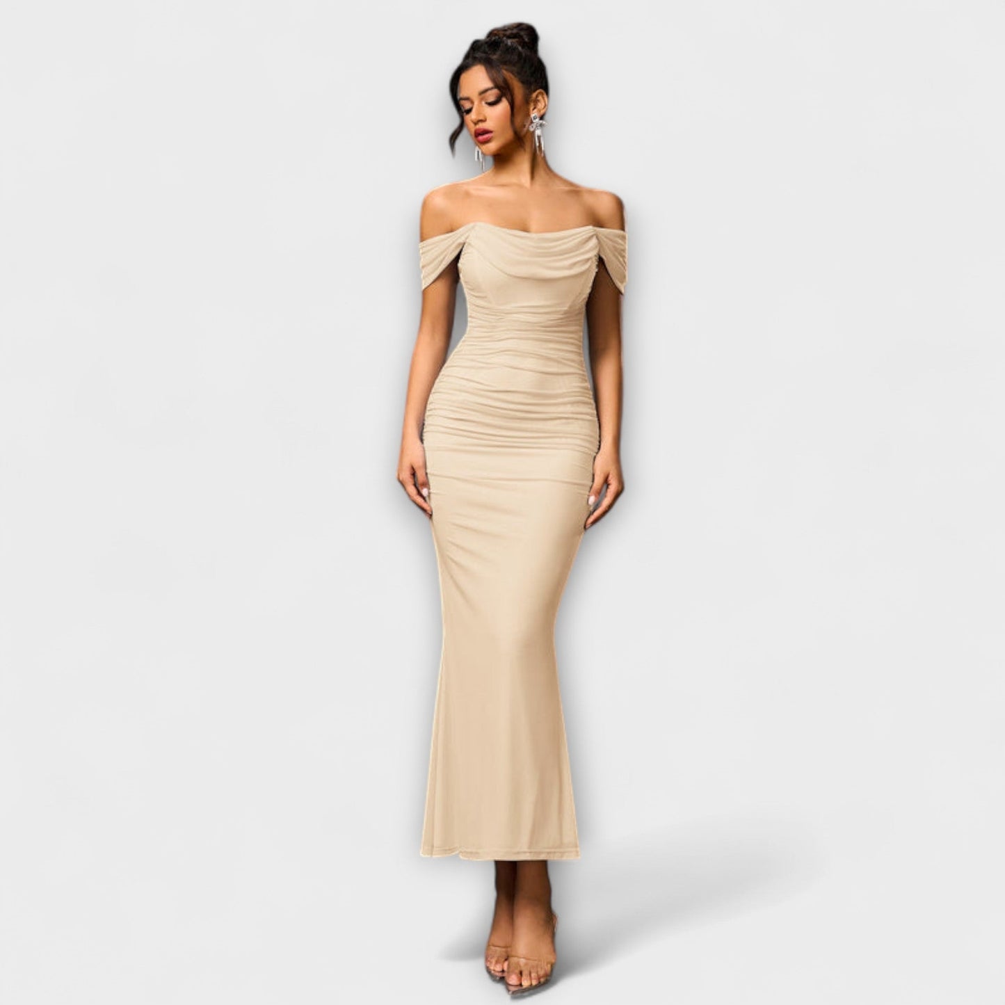 Ione - Off-the-Shoulder Ruffled Bodycon Dress