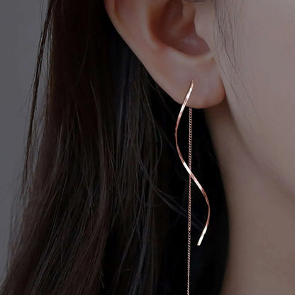 Wavy Design Long Earrings
