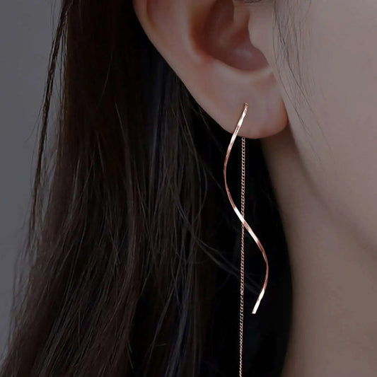 Wavy Design Long Earrings