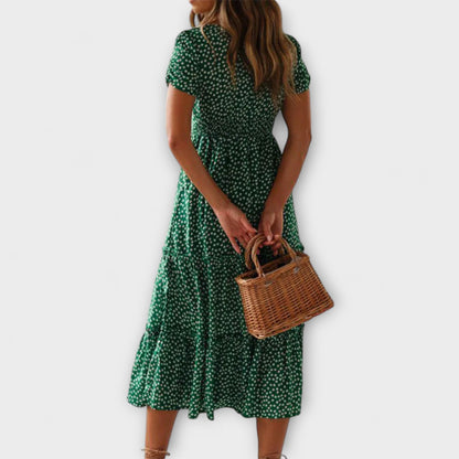 Vintage Floral Print Puff Sleeve Maxi Dress