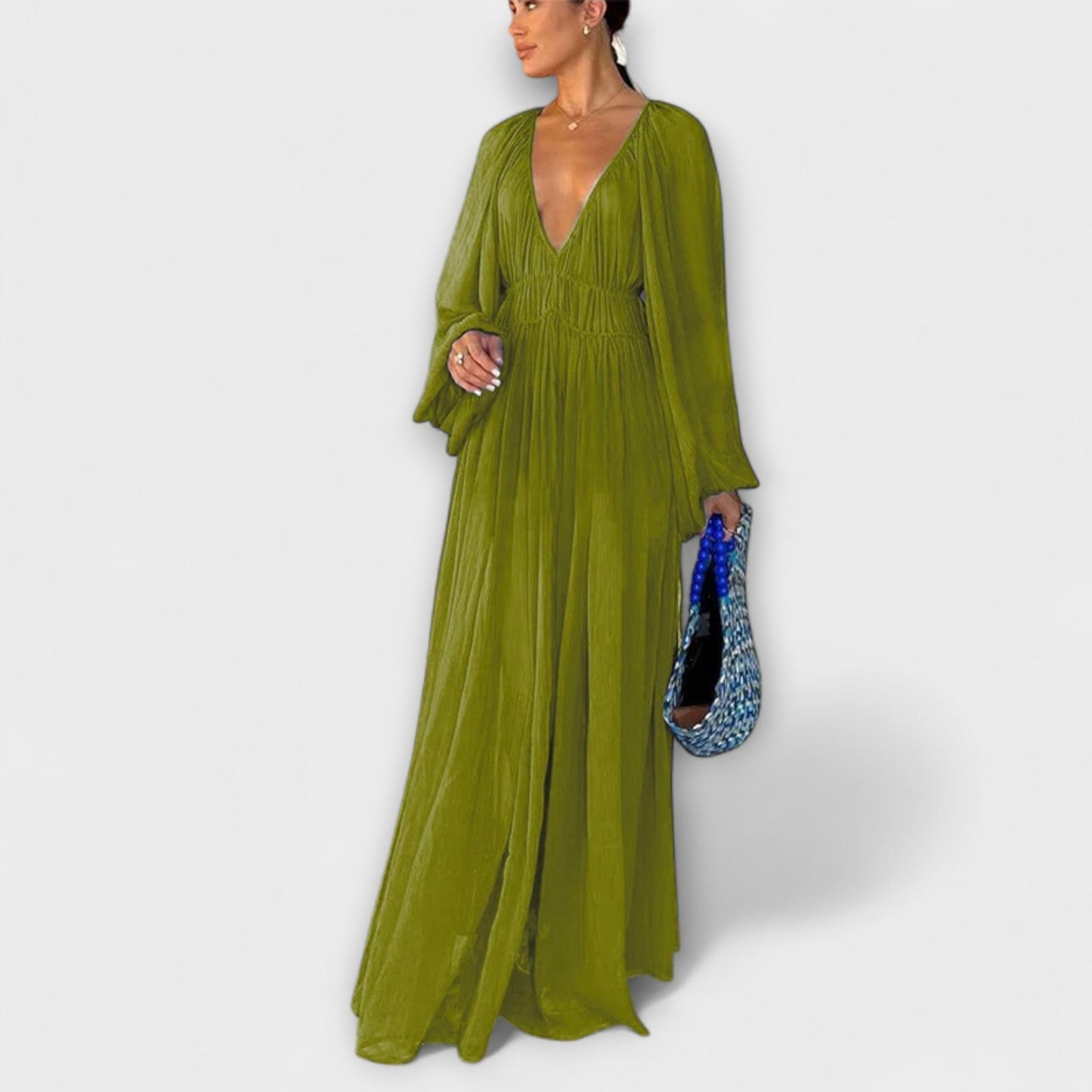 Chic Pleated Long Sleeve Dress