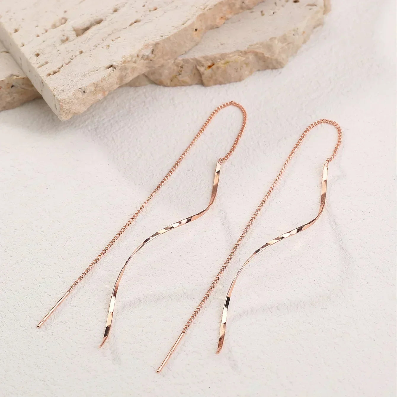 Wavy Design Long Earrings