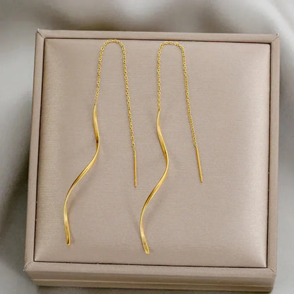 Wavy Design Long Earrings