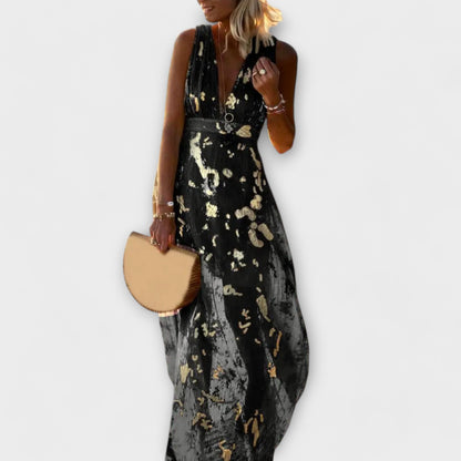 V-Neck Sequin Detail Flowing Dress