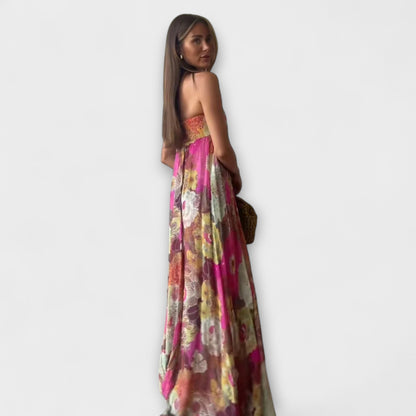 Stylish Retro Strapless Pleated Maxi Dress