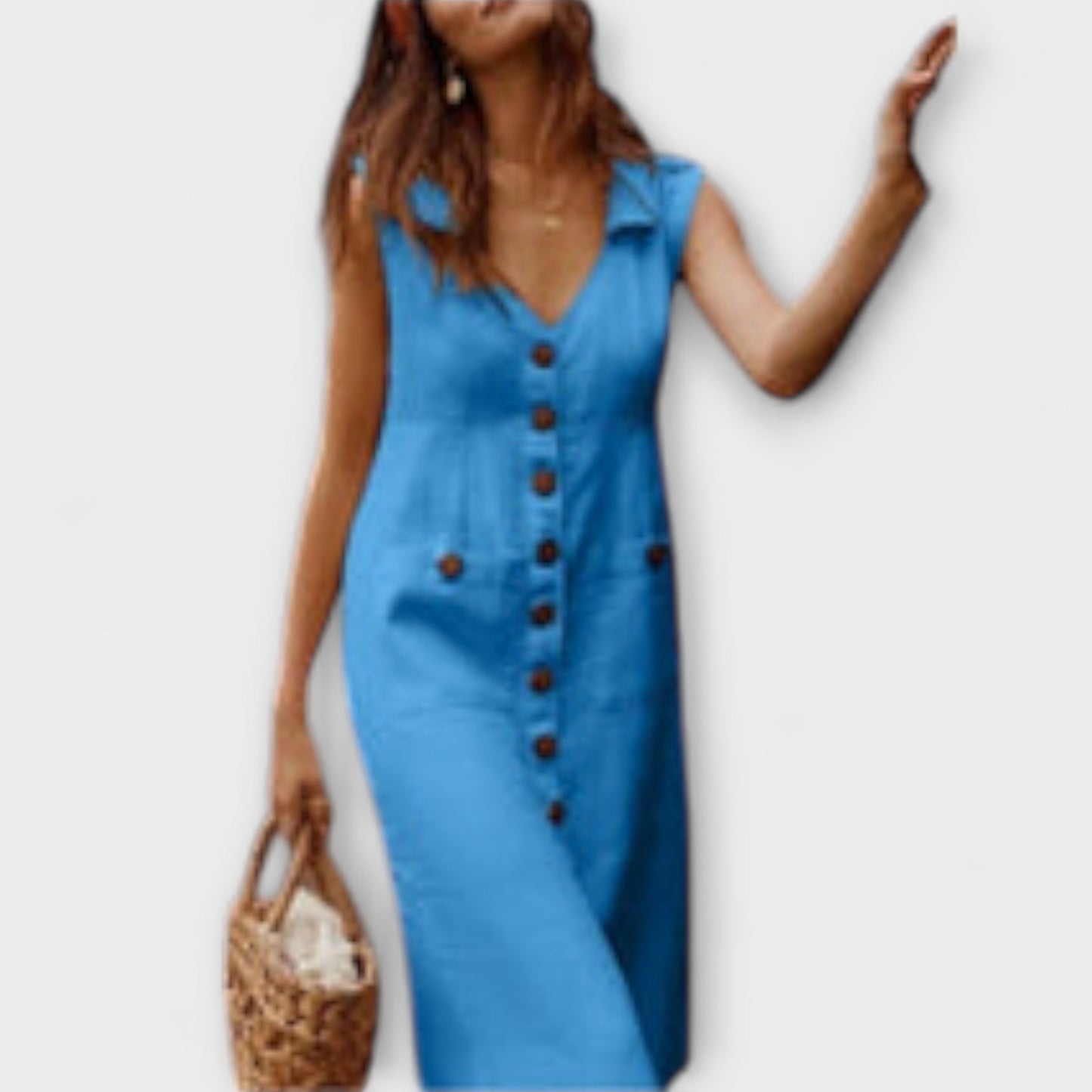 Nora – A-Line Cotton-Linen Dress with Notched Collar