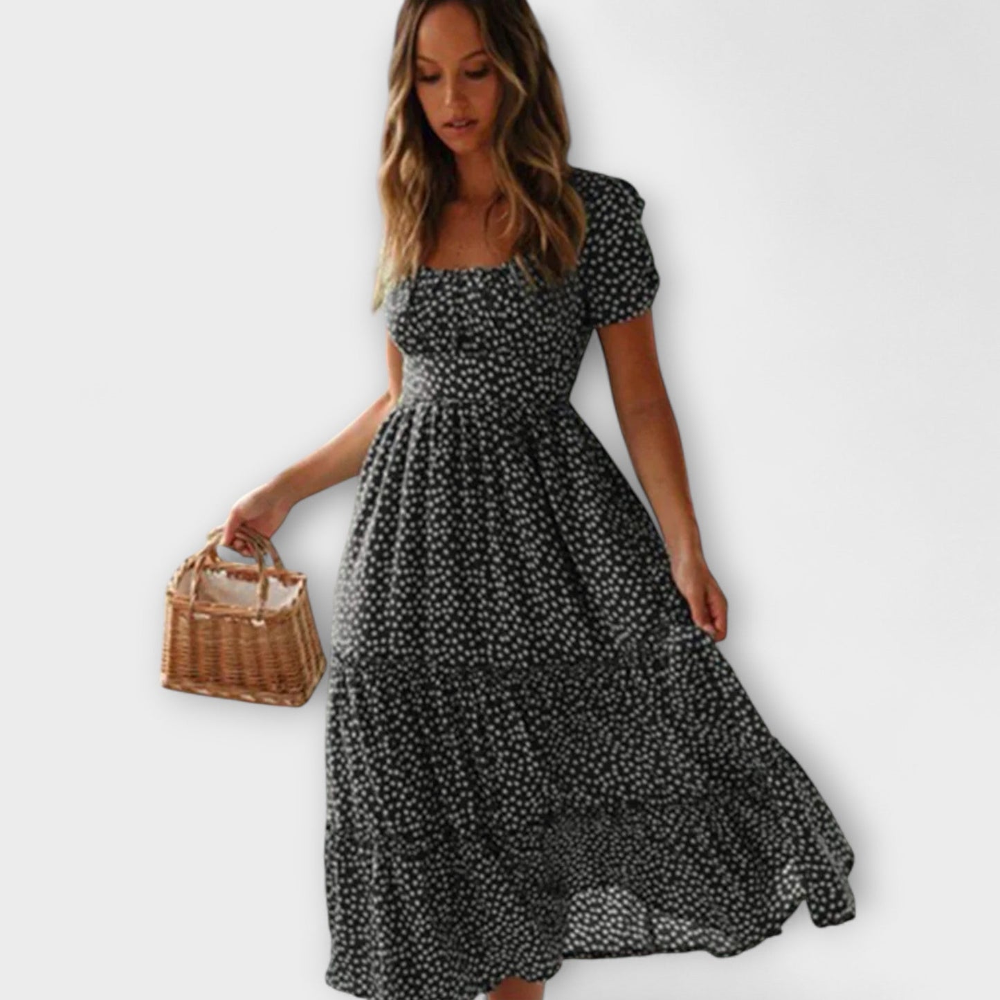 Vintage Floral Print Puff Sleeve Maxi Dress