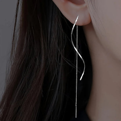 Wavy Design Long Earrings