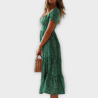 Vintage Floral Print Puff Sleeve Maxi Dress
