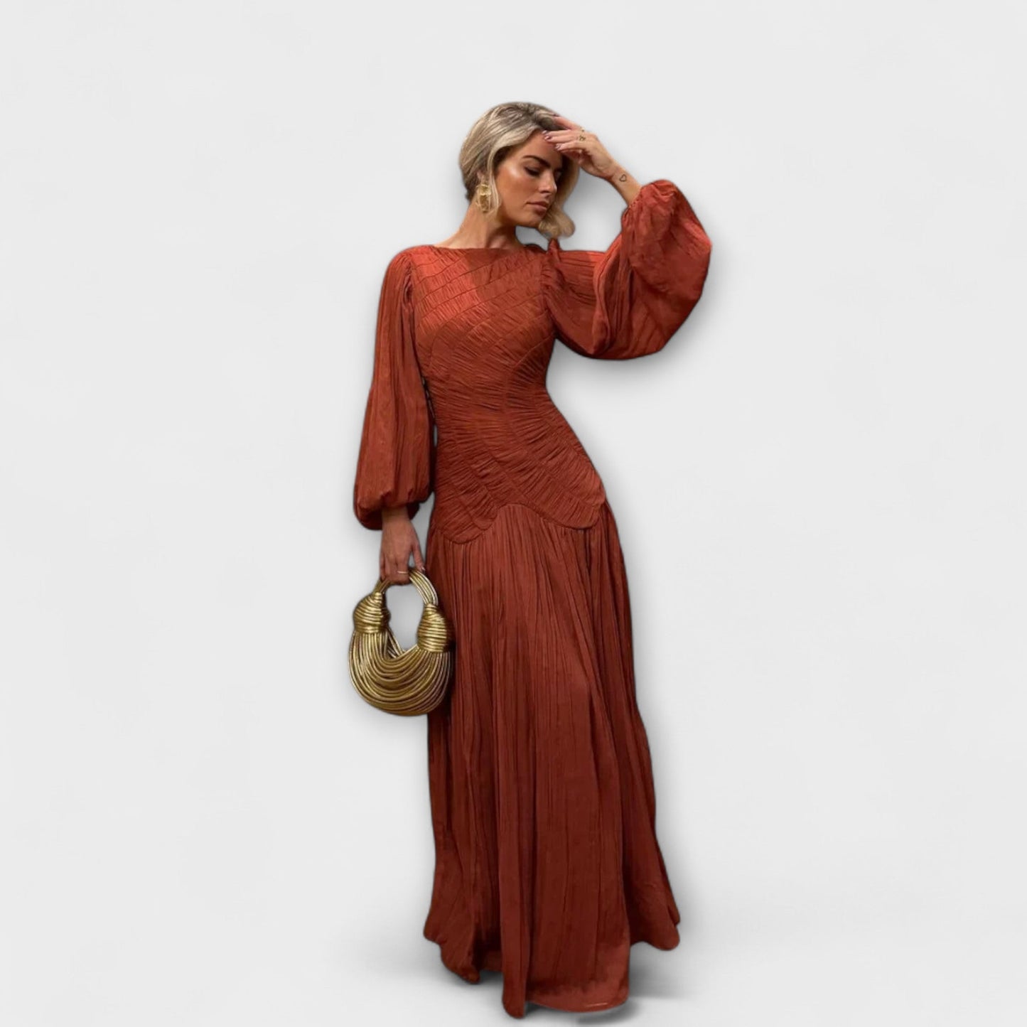 Chic Pleated Long Sleeve Dress