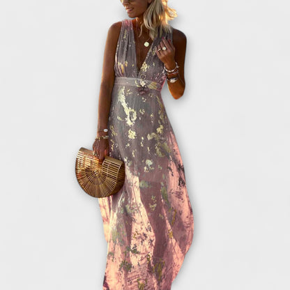V-Neck Sequin Detail Flowing Dress